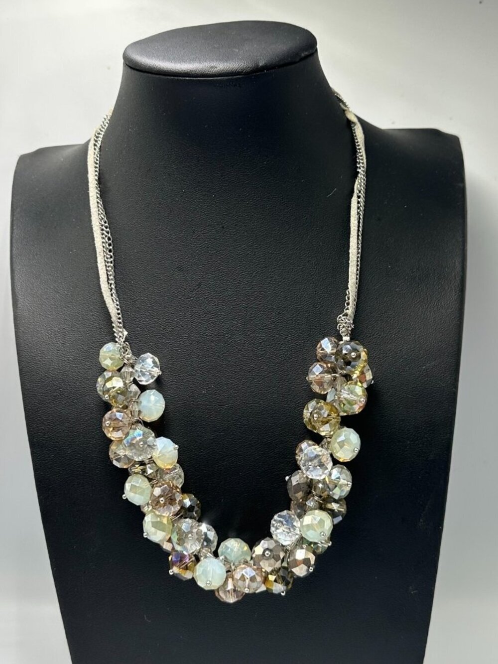 Ali Khan Statement Beaded Necklace Silver Tone Cluster Glass Beads Jewelry
